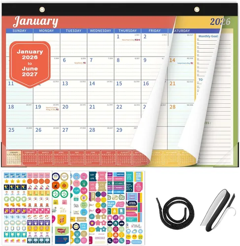 Miniatura 10 de Ospelelf Calendario de escritorio 2026-2027, calendario magnético para refrigerador, 12 x 17 pulgadas, calendario de pared de 18 meses, uso de enero