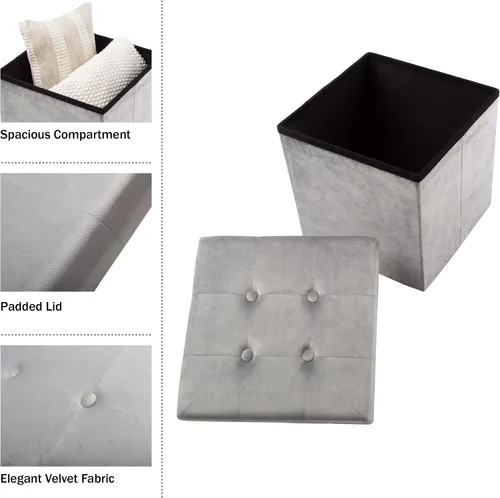 Miniatura 4 de Lavish Home - Otomana de almacenamiento, reposapiés copetudo, copetudo de terciopelo, copetudo de lino o organizador de almacenamiento con tapa