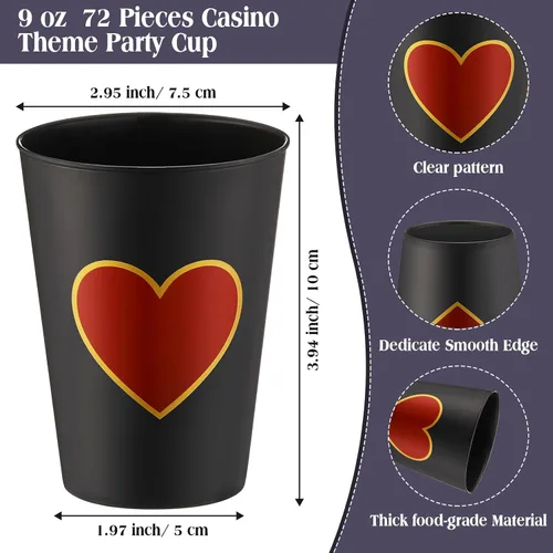 Miniatura 4 de Hoolerry 72 vasos de plástico para fiestas de casino de 9 onzas, decoración de fiesta temática de casino, póker Las Vegas, vaso de chupito, juego