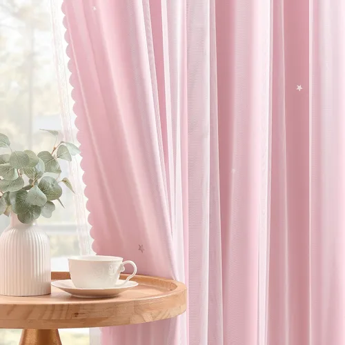 Miniatura 96 de XiDi Cortinas opacas con estrellas para habitaciones de niños, cortinas verdes para ventana de dormitorio de niños, azul y gris, 52 pulgadas de Azul