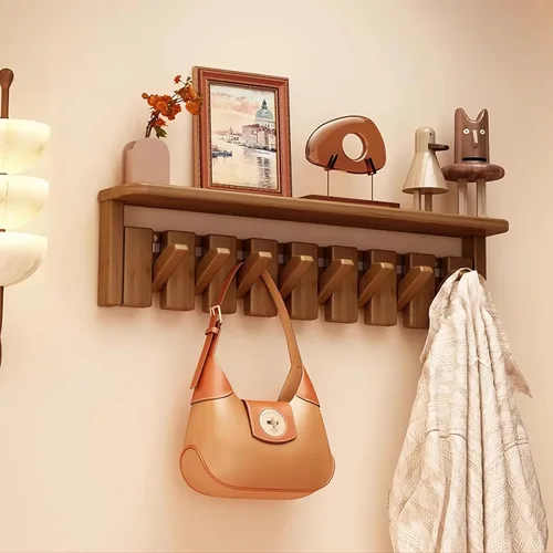 Miniatura 22 de Percheros montados en la pared, ganchos para llaves de piano, colgador de madera maciza natural, tela no tejida, perchas para armario, cocina