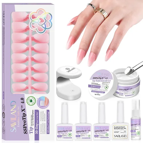 Miniatura 10 de SAVILAND Juego de iniciación de kit de uñas de gel: gel de pegamento de uñas de 14 días y 500 puntas de uñas de alta transparencia para presionar