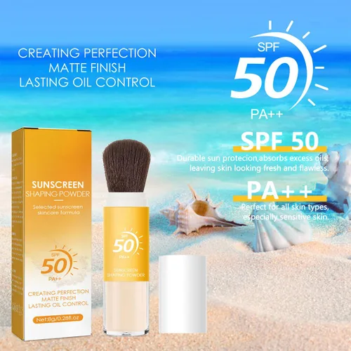 Miniatura 3 de Polvo de ajuste de protección solar para cara, polvo mineral protector solar, control de aceite, acabado mate natural, transpirable, polvo facial