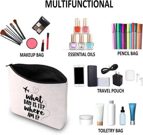 Miniatura 6 de G2TUP Regalo de asistente de vuelo What Day Is It Where Am I Bolsa de maquillaje Azafata Bolsa de cosméticos de aviación Bolsa de viaje para azafata