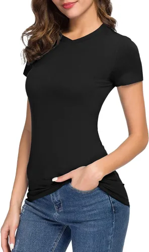 Miniatura 3 de Urban CoCo Camiseta básica casual para mujer, ajustada, manga corta, cuello en V, ajustada