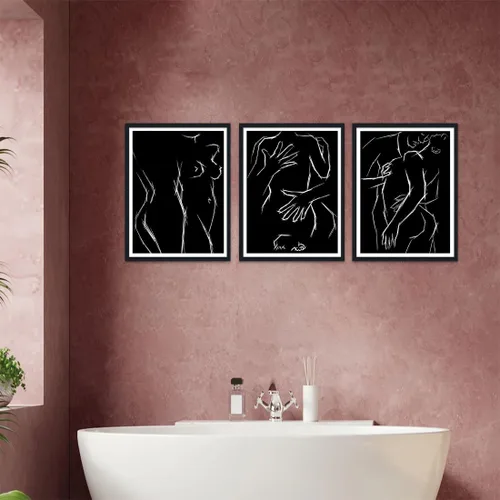 Miniatura 2 de Novatique 3 piezas de arte de pared sexy en blanco y negro para parejas desnudas, decoración de pared abstracta de amor para mujeres y hombres, arte