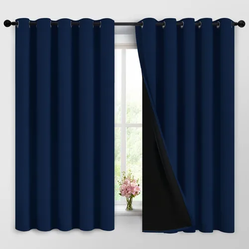 Yakamok - Cortinas 100% opacas con aislamiento térmico de ahorro de energía, 2 capas gruesas con forro negro para dormitorio (62 pulgadas de ancho x