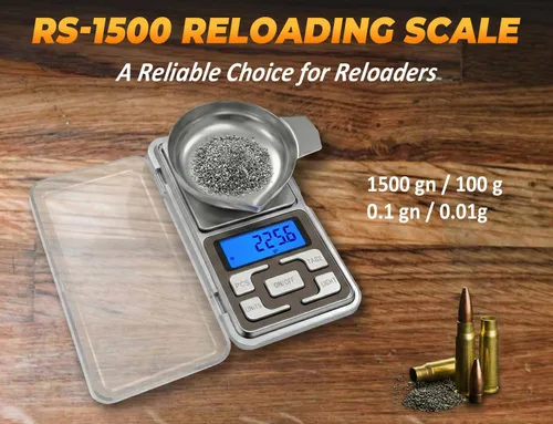 Miniatura 3 de Báscula digital de recarga RS-1500, escala de polvo de 1500 granos x 0.1gn con bandeja de metal, peso de calibración y baterías, recarga