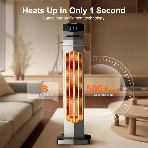Miniatura 2 de AKIRES Calentador Eléctrico de Patio de 37 Pulgadas para Exteriores, Calentadores Infrarrojos Portátiles con Control Remoto, Calentador de Espacio