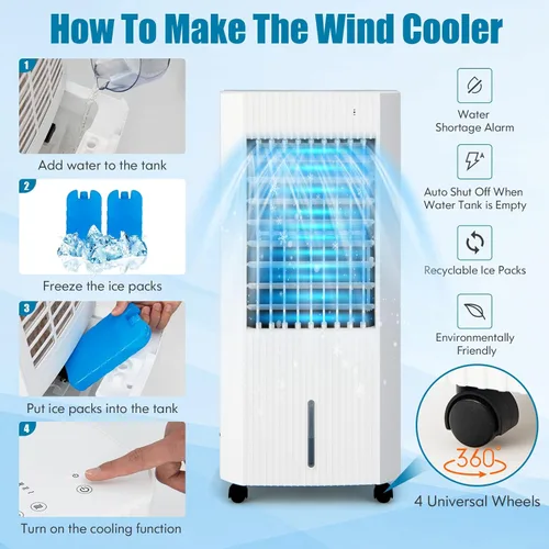 Miniatura 5 de PETSITE Enfriador de aire evaporativo, ventilador de enfriamiento 3 en 1 y humidificador con control remoto, 2 paquetes de hielo, temporizador de 15