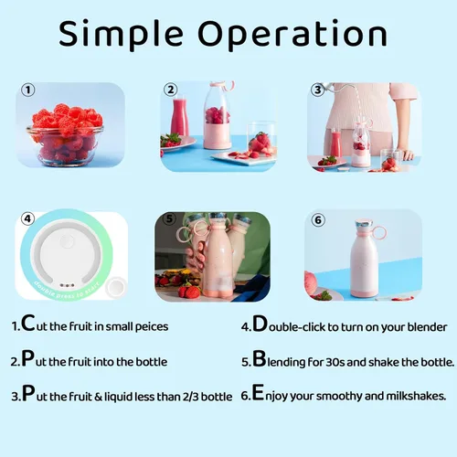 Miniatura 5 de Asa Vea Mini licuadora para batidos y batidos, licuadora portátil, recargable, licuadora de tamaño personal con tapa exterior de viaje con 4
