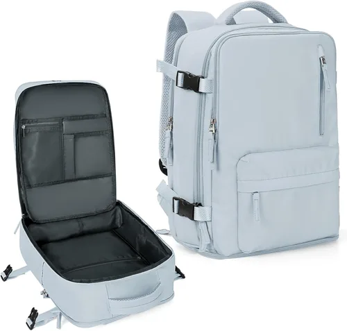 Miniatura 13 de coowoz Mochila de viaje para mujeres y hombres, aprobada por aerolíneas, mochila de mano grande, mochila de senderismo impermeable, mochila b-Gris