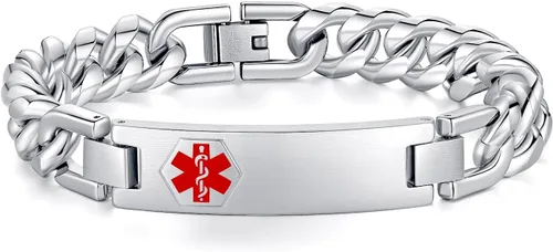 Miniatura 132 de Pulseras de identificación de alerta médica de 6.5 "-8.5" para mujeres, pulseras de emergencia médica de acero inoxidable, grabado gratuito
