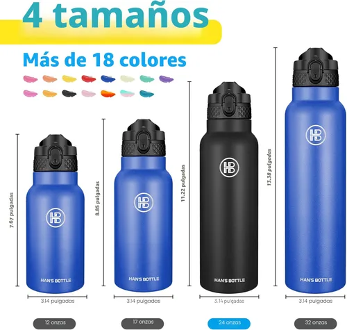 Miniatura 2 de Han's Bottle Botella de agua deportiva de 24 onzas, tapa con pajilla, a prueba de fugas, acero inoxidable aislado al vacío, doble pared, taza