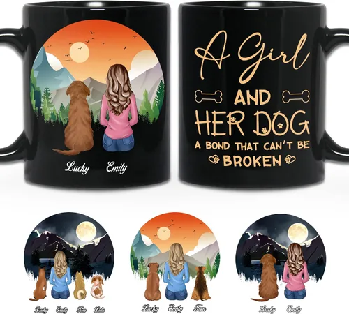 WHIDOBE Taza personalizada de perro (niña – perro) personalizada de 11 onzas, 15 onzas con avatares, nombres, razas – Taza «Dog Mom» para mujeres,