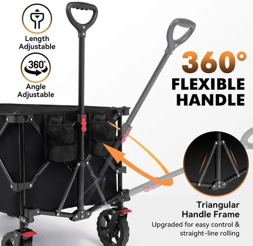 Miniatura 6 de Hikenture Carro plegable – Capacidad de 330 libras, carro plegable extra grande con ruedas todo terreno, carrito de playa utilitario para jardín al