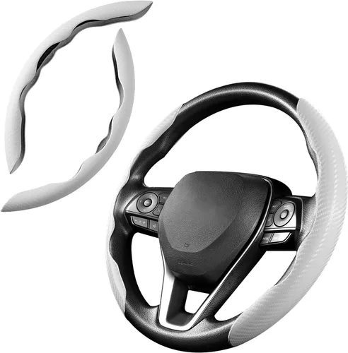 Miniatura 11 de Cartist Funda de volante de fibra de carbono, antideslizante, para hombres y mujeres, duradera, accesorio universal para automóvil (negro)