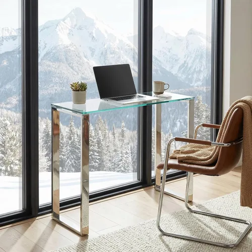 Miniatura 4 de Cortesi Home Remi - Mesa consola de cristal contemporánea con acabado cromado