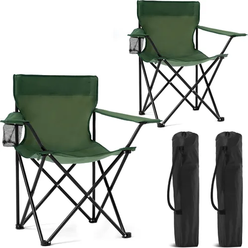 2 Pack Portable Camping Chairs Folding Lawn Chair Outdoor Lightweight Beach Chair with Cup Holder & Carry Bag for Outside Sports, Fishing, Hiking,