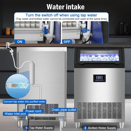 Miniatura 4 de Máquina comercial para hacer hielo de 350 libras/24 horas, 136 bandejas de hielo independiente y debajo del mostrador, máquina de hielo de acero