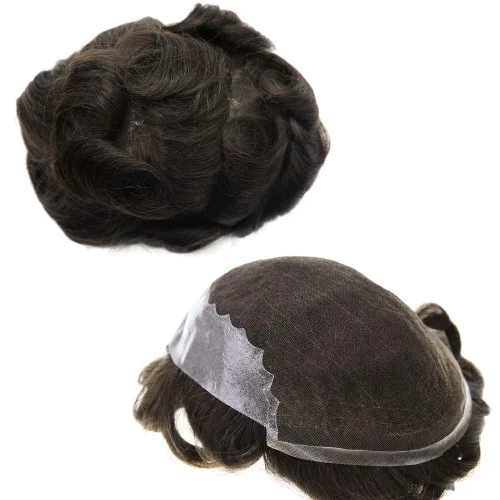 Miniatura 32 de Peluca de repuesto de cabello natural de poliuretano con encaje frontal para hombre (7x9 pulgadas, densidad de luz, 1B40# negro natural con 40% gris)