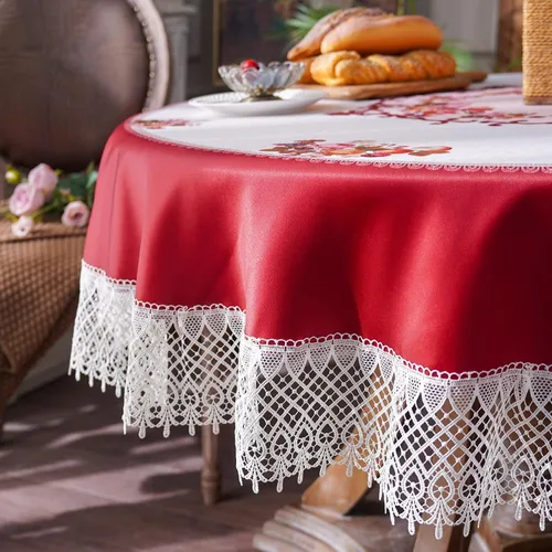 Miniatura 5 de ARTABLE Mantel redondo de encaje rústico macramé bordado manteles de mesa para cosecha, decoración de aparador, granja, cocina y hogar
