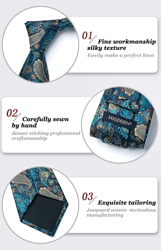 Miniatura 186 de HISDERN Corbatas para hombre, corbata de cachemira y bolsillo cuadrado tejido clásico floral para hombre, corbata de fiesta de boda