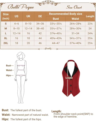 Miniatura 4 de Belle Poque Chaleco vintage para mujer, con solapa, cuello halter, con botones, con bolsillos