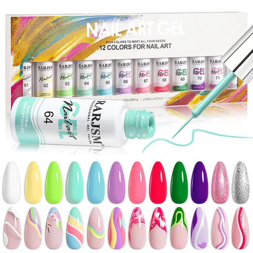 RARJSM Arte de uñas en gel con líneas, conjunto de pintura de gel de colección de algodón de azúcar, pintura con alambre y dibujo de gel para diseño