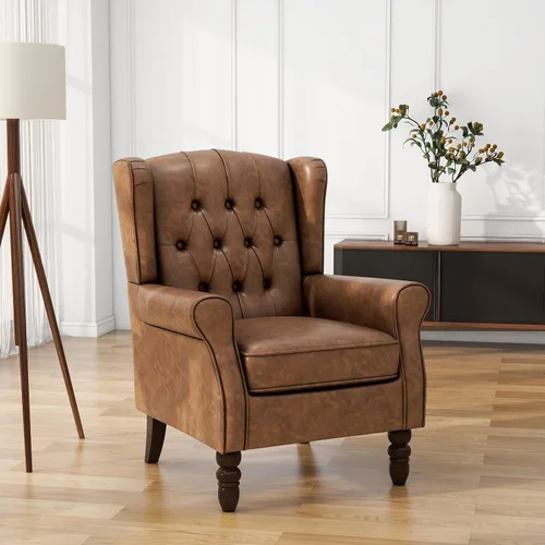 Miniatura 15 de Silla de Acento de Respaldo Alto, Sillón Tapizado en Tela para Sala de Estar, Sillón Wingback con Estampado Floral con Patas de Madera Maciza, Sofá