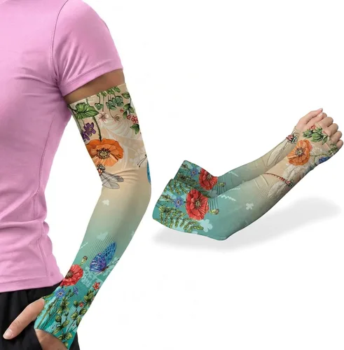 Miniatura 27 de ARMORAY Mangas de brazo para hombres y mujeres, protección solar UV, cubierta de tatuajes, manga deportiva para golf, correr, fútbol verde celestial