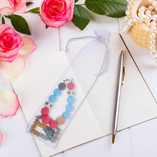 Miniatura 3 de Toddmomy 50 bolsas de organza con cordón para abanicos de mano, bolsas de organza blanca con cordón para dulces, joyas, fiestas, recuerdos de boda