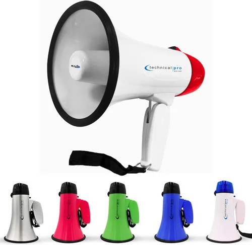 Miniatura 10 de Technical Pro Megáfono de megáfono portátil ligero de 20 vatios con correa, sirena y control de volumen, bueno para entrenadores, fútbol, fútbol