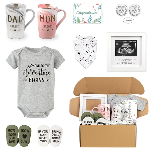 Set de Regalo para Nuevos Padres Est 2026 Regalos de Anuncio de Embarazo para Parejas - Canasta de Primera Vez para Nueva Mamá para Baby Shower