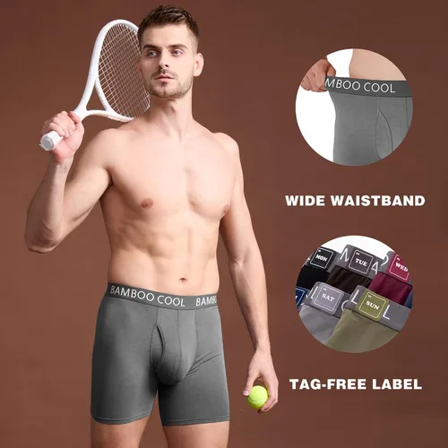 Miniatura 4 de BAMBOO COOL Calzoncillos tipo bóxer ultra ComfortSoft para hombre, absorben la humedad y son transpirables, no se suben con bragueta, paquete