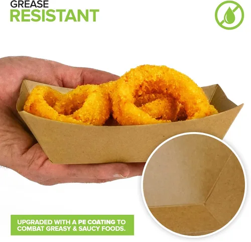 Miniatura 5 de Paquete de 100 bandejas de comida de papel kraft marrón de 2 libras, bote de comida de papel resistente, bandejas desechables para aperitivos