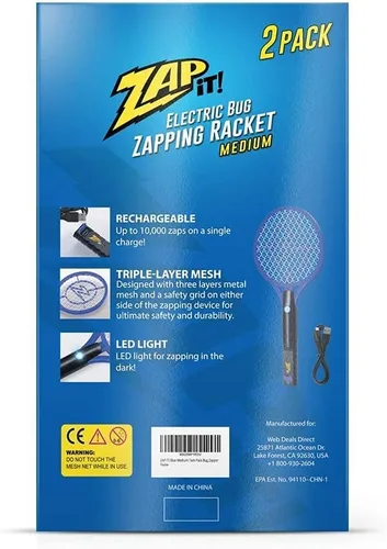 Miniatura 8 de Zap It Bug Zapper - Raqueta mata mosquitos recargable de 4000 voltios, cable de carga USB, Paquete de 2 Amarillo