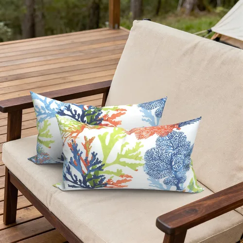 Miniatura 37 de Juego de 2 almohadas para exteriores de 16 x 16 pulgadas, repelentes al agua con interiores, para muebles de patio, hogar, jardín, geometría bohemia