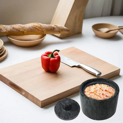 Miniatura 4 de Bodegas de sal de mármol, caja de sal negra con cubierta, contenedor de almacenamiento de soporte de sal para mostrador, contenedor de sal de cocina