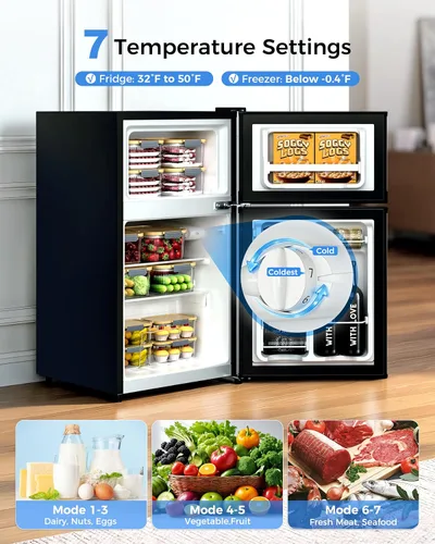 Miniatura 4 de Tehanld - Refrigerador de doble puerta con congelador, 3.55 pies cúbicos, refrigerador pequeño con congelador, 7 ajustes de temperatura ajustable