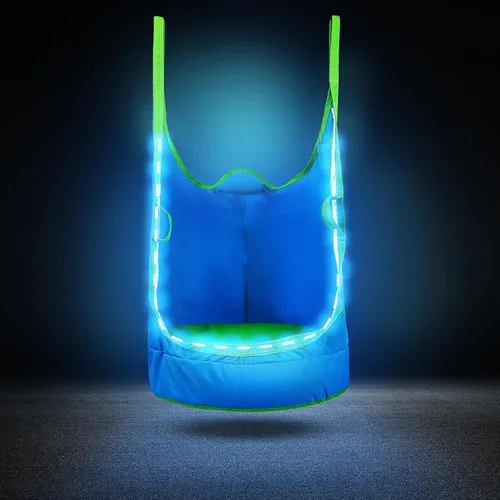 Silla Columpio Colgante Mejorada para Niños, Silla Hamaca Colgante para Niños con Luces LED, Asiento Columpio Colgante de Tela Oxford 900D para Azul