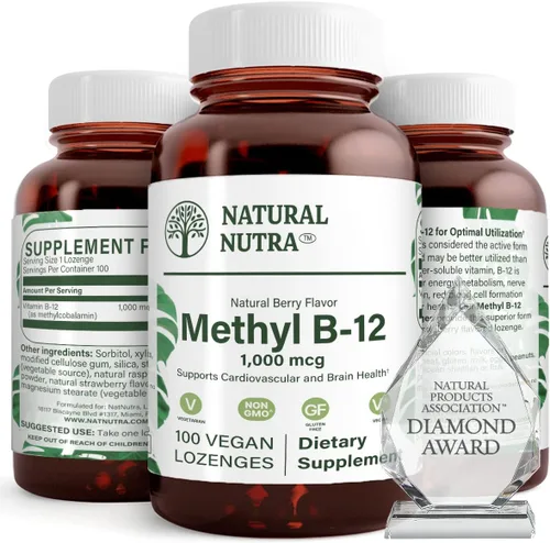 Natural Nutra Vegano Metil B12 1000mcg, suplemento potenciador de la salud del corazón y la energía, sin gluten, 100 pastillas veganas