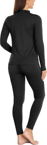 Miniatura 2 de Conjunto de ropa interior térmica con cuello alto falso para mujer, forro polar ultrasuave y cálido