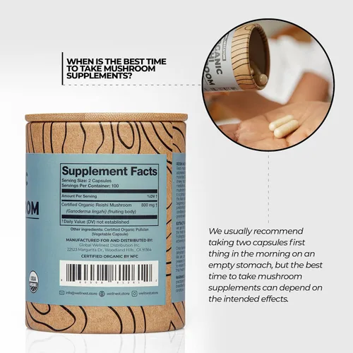 Miniatura 4 de Cápsulas de suplemento de hongos orgánicos Reishi Extracto de ganoderma, suplemento de apoyo inmunológico Aumenta la energía, combate la fatiga