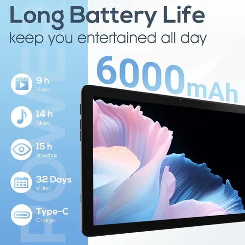 Miniatura 4 de Tablet Android 2025, tabletas Android 14 de 10.1 pulgadas con Octa-Core, 10GB+64GB, batería de 6000mAh, cámara de 5MP+8MP, pantalla IPS HD de 800 x