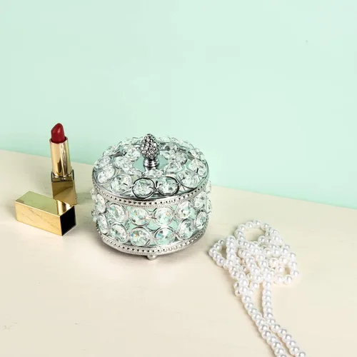 Miniatura 7 de Feyarl Caja organizadora de joyas de cristal transparente, aretes, anillos, almacenamiento del tesoro, recuerdo con superficie de espejo de vidrio