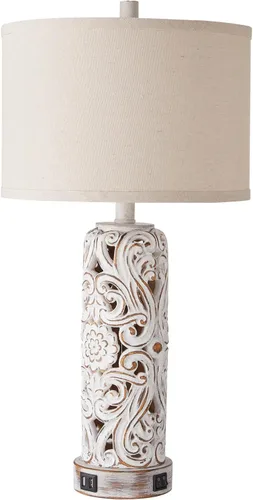 Miniatura 9 de Lámparas de mesa rústicas para sala de estar y dormitorio Lámpara de noche vintage con doble puerto USB, lámparas retro de resina blanca antigua