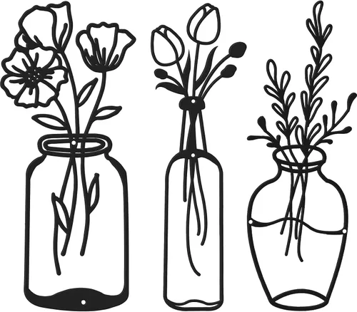 Hotop 3 piezas de arte de pared de flores de metal, decoración rústica y floral, arte de hierro para colgar, decoración minimalista negra para