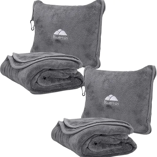 Miniatura 16 de BlueHills - Manta y almohada premium suave y alta para viajes en avión, esenciales para vuelos largos, manta larga para llevar en la bolsa con clip