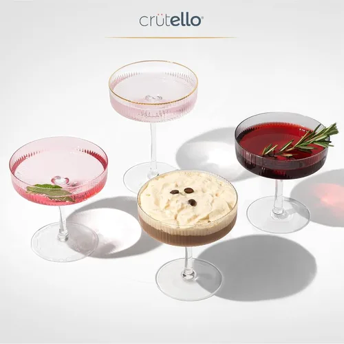 Miniatura 4 de Crutello Juego de 4 copas de champán Coupé, copas de cóctel vintage rosa de 7 onzas, cristalería acanalada para champán, Martini, Manhattan, Rosa